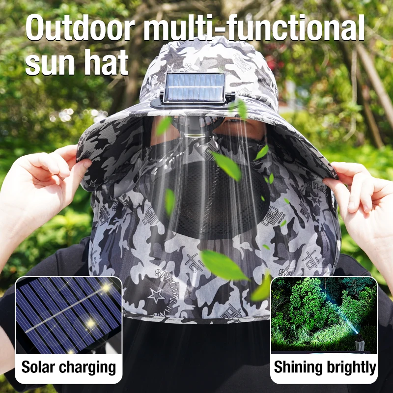 New Solar Fan Cap for Cooling, Outdoor Hiking and Fishing, UV Protection, Full Protection, Sun Shading, Fisherman's Hat