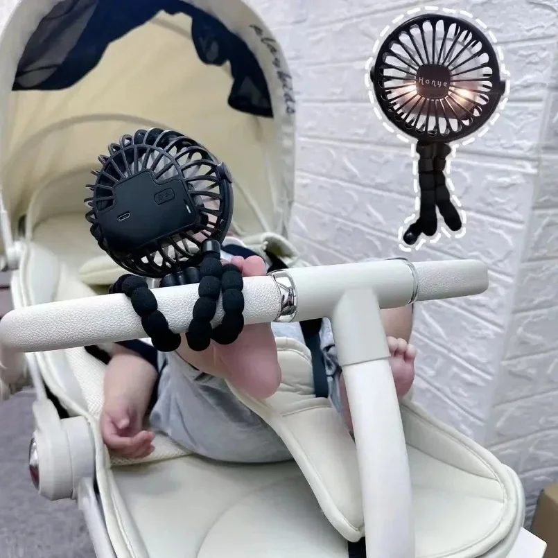 Portable USB Desktop Folding Fan,Outdoor Baby Stroller Handheld Fan, Summer Mute Small Multifunctional Octopus Mini Fan