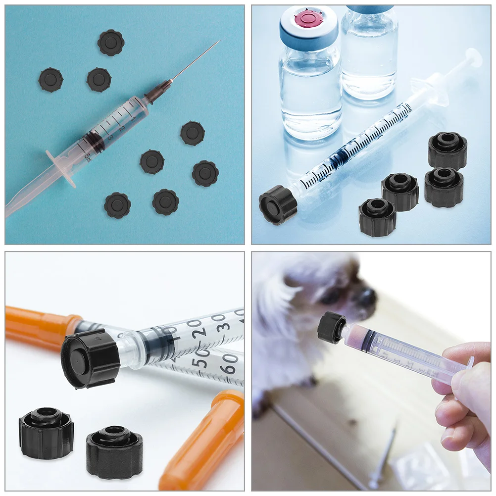 10Pcs Black Syringe Plunger Tip Cap Industrial Grade Dispensing Needle Cap for Syringe Adapter and Laboratory Supplies