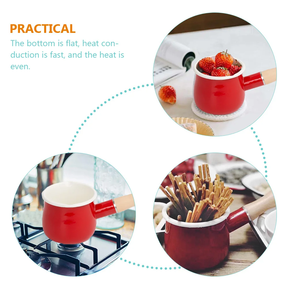 

Enamel Milk Pan 1.5L Flat Bottom Non-Stick Japanese Style Sauce Pan For Food Butter Warmer Kitchen Cookware Portable