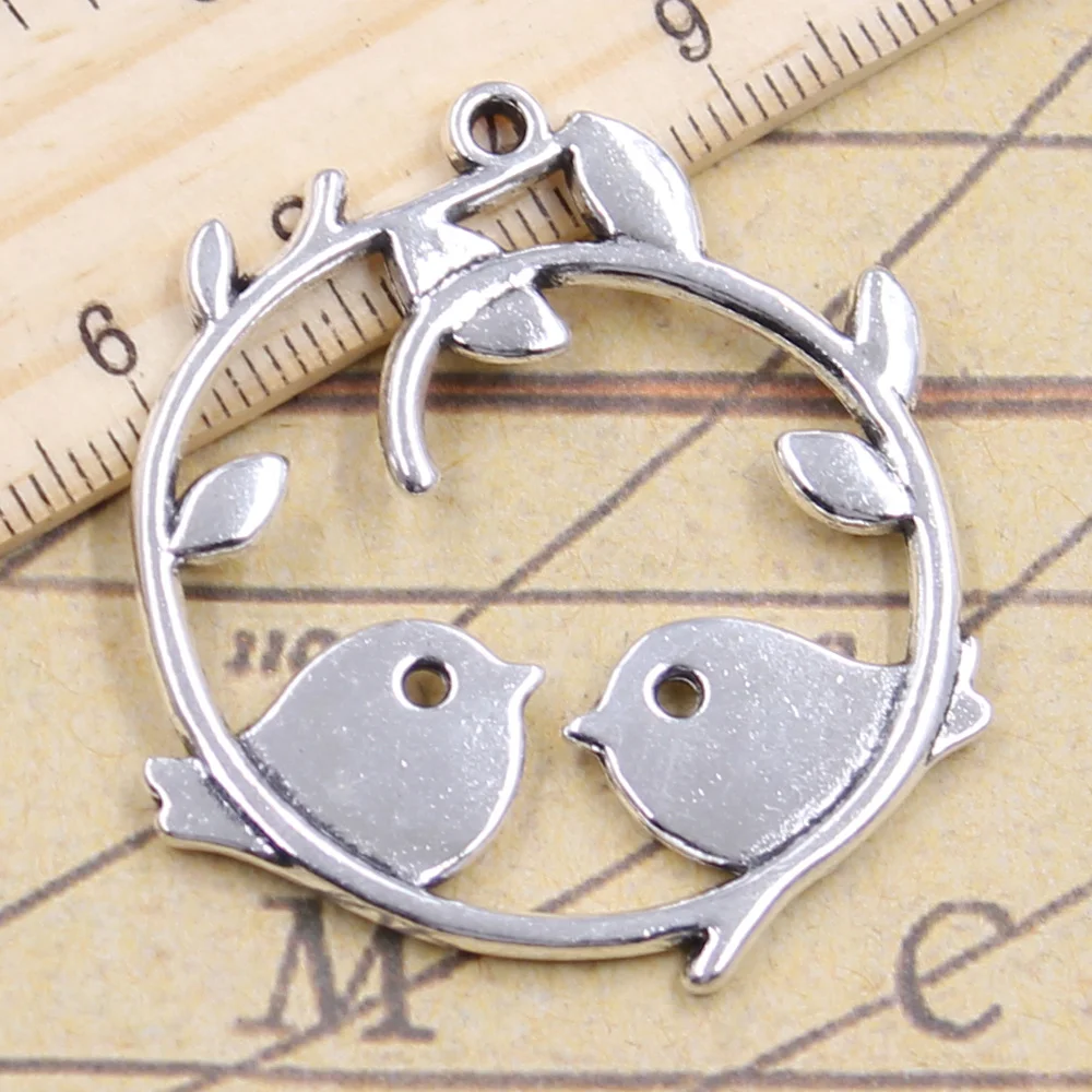 4pcs Charms Lover Bird Branch 38x41mm Antique Silver Color Pendant Making DIY Handmade Tibetan Finding Jewelry For Bracelet