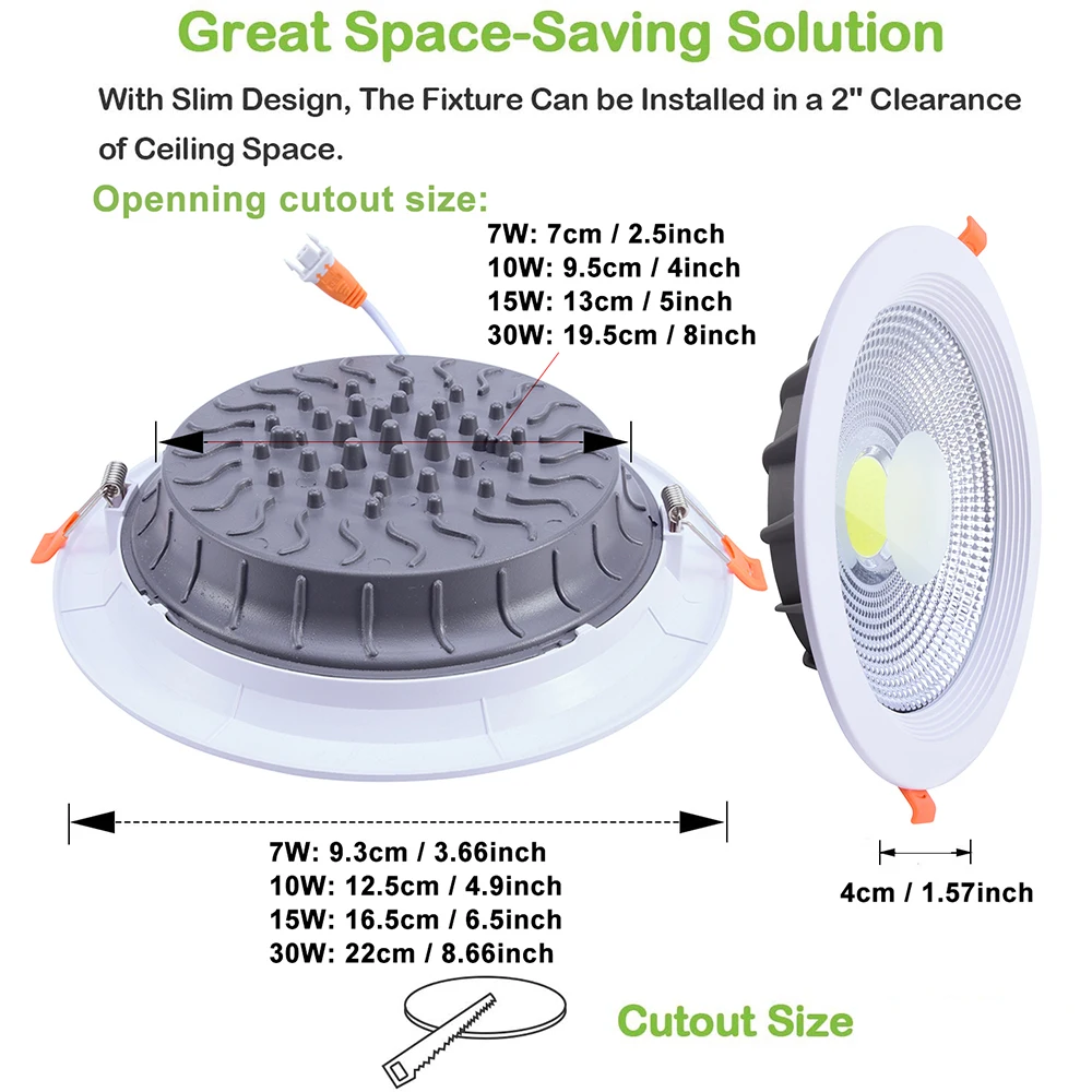 7W 10W 15W 30W COB Downlight do salonu korytarz wbudowana lampa sufitowa AC85-265V oprawa sufitowa LED reflektor LED lampy sufitowe