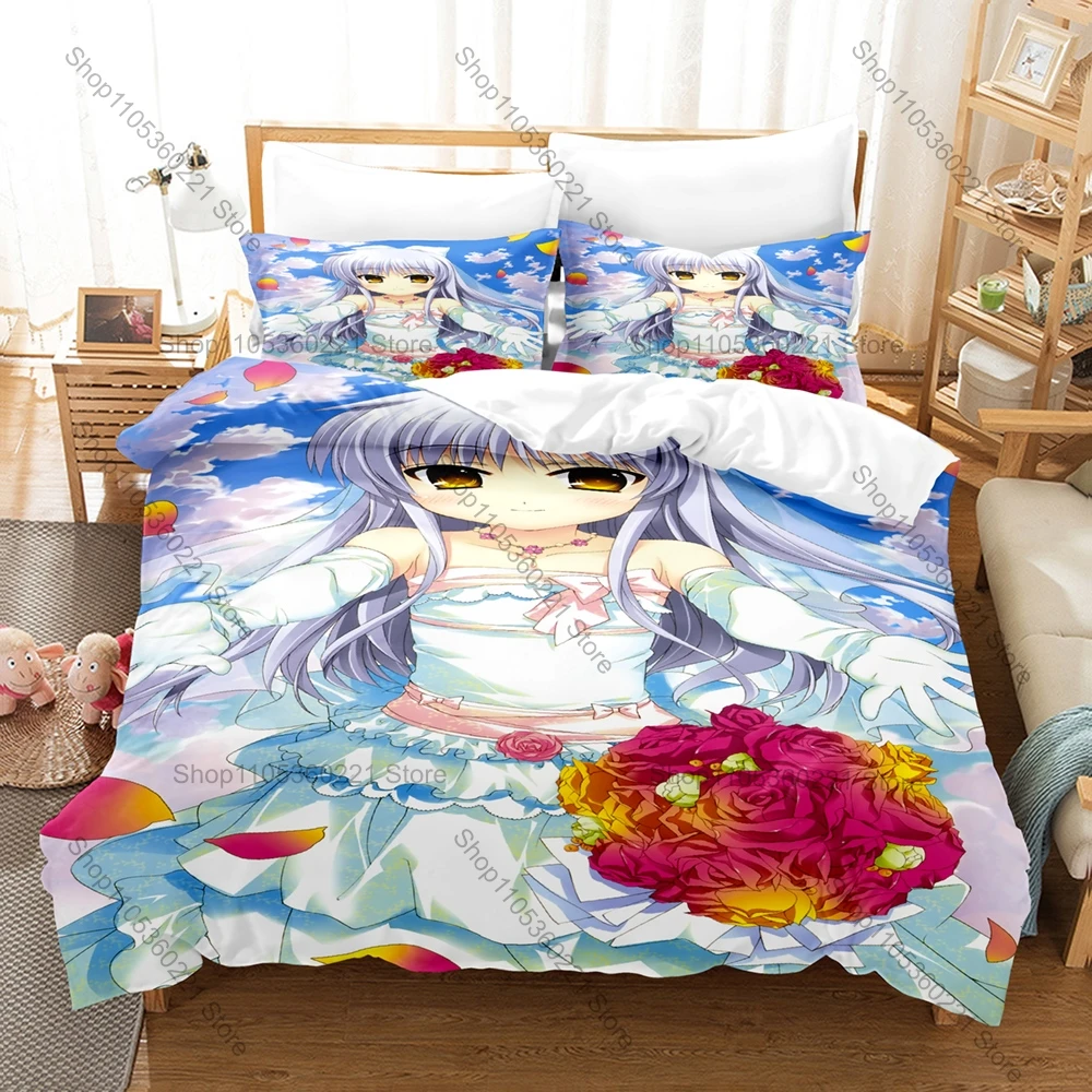 Cute Angel Beats Anime Bedding Set 3D Print Lightweight Duvet Cover Set For Kids Teens Adults Pillowcases Home Textile