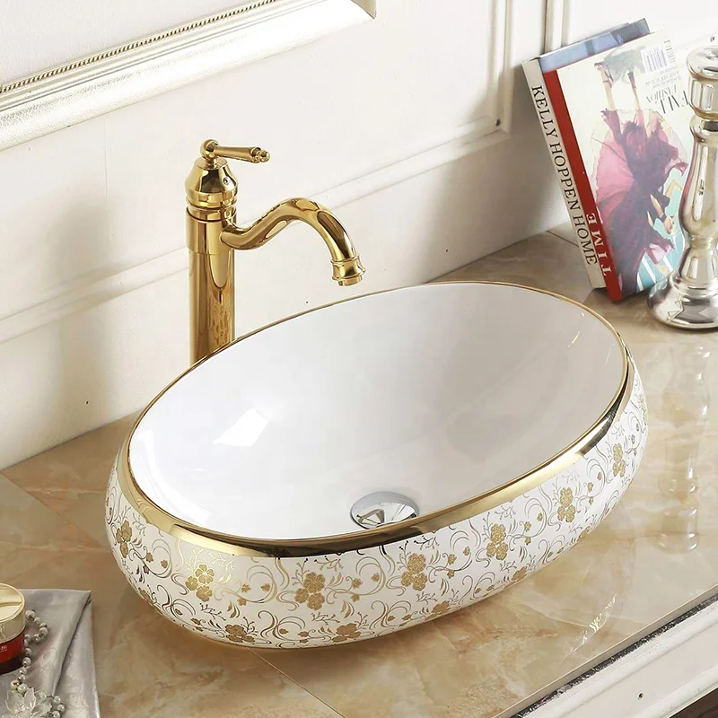 

Керамическая раковина овальной формы золотого цвета для ванной комнаты сантехники