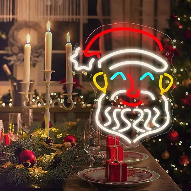 Santa Claus Neon Sign For Wall Decor Led Light Up Sign Room Decoration For Christmas Party Bar Club Store Dimmable Lamp USB 5v