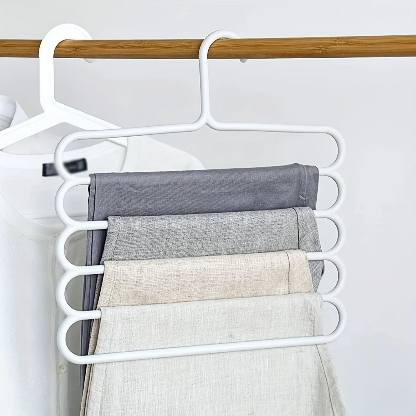 4 pcs Pants Rack Multifunctional Household Saving Space Multi Layer Trousers Hanger Pants Closet Color Clothes Peg 5 Layers