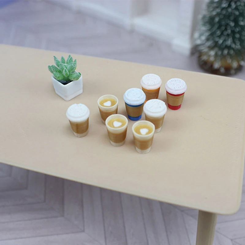 4 Stuks 1/12 Poppenhuis Miniatuur Holding Latte Koffiekopje Mini Drankjes Model Voor Poppenhuis Decor Accessoires Fantasiespel Speelgoed gift