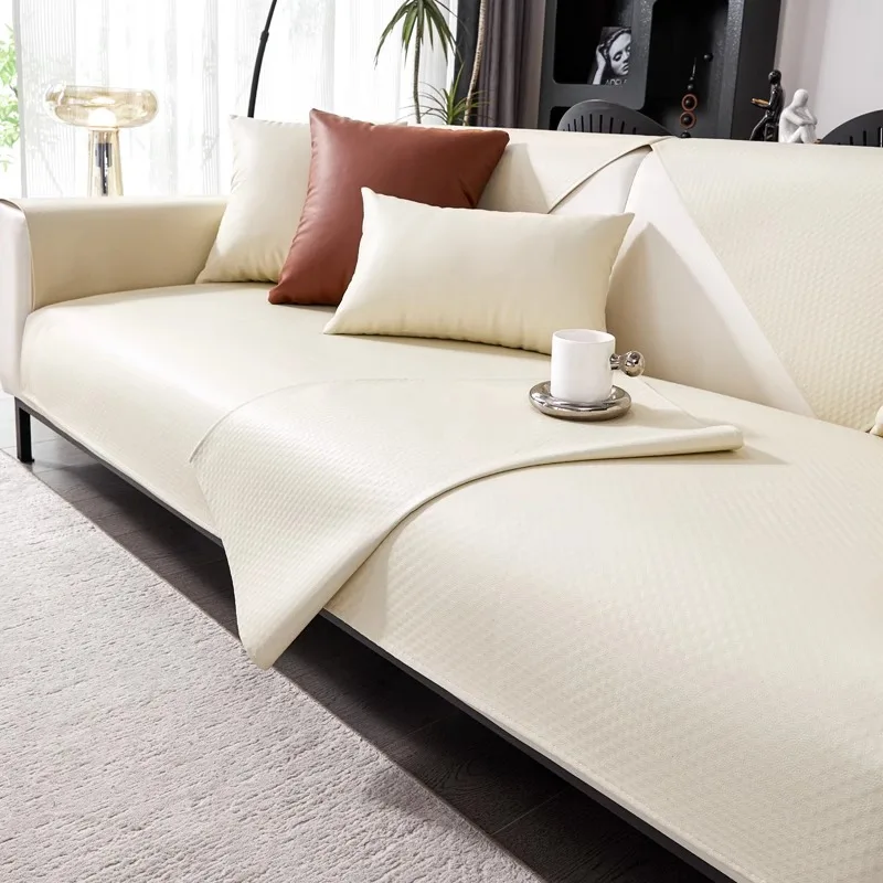 Solid Faux Leather Waterproof Sofa Cover Wash-Free Non-Slip Couch Cushion for Home Reusable Anti Cat Scratch Furniture Protector