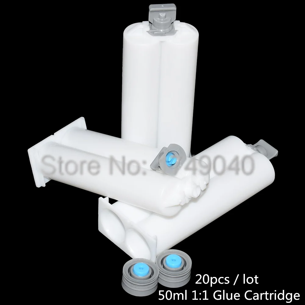 Cartuchos vacíos de doble barril, tubo de pegamento AB con pistones de sellado para pistolas de pegamento AB de 50ml, 1:1, 4:1, 1:2, 20 piezas, 50ml