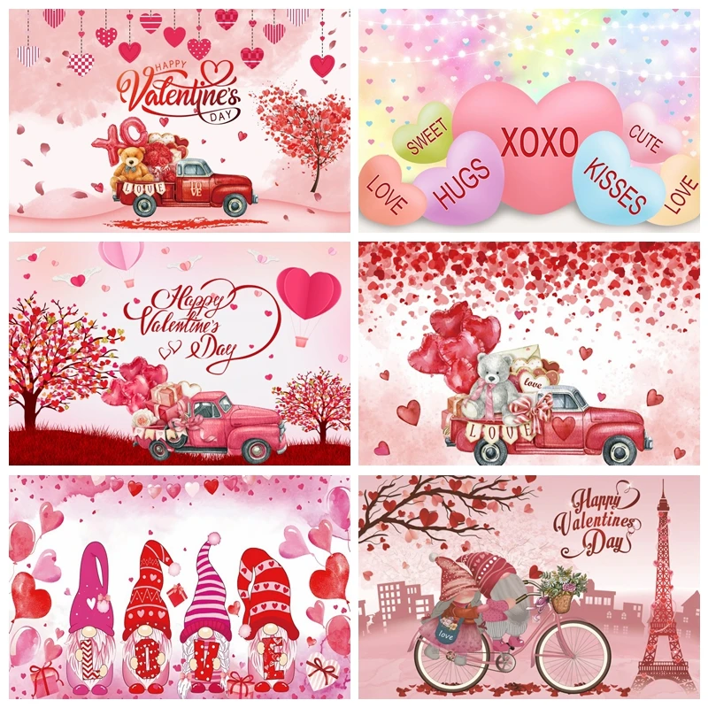 Valentine's Day Backdrop Photohraphy Sweetheart Love Tree Teddy Bear Couple Photo Photographic Background Studio Shoots Props