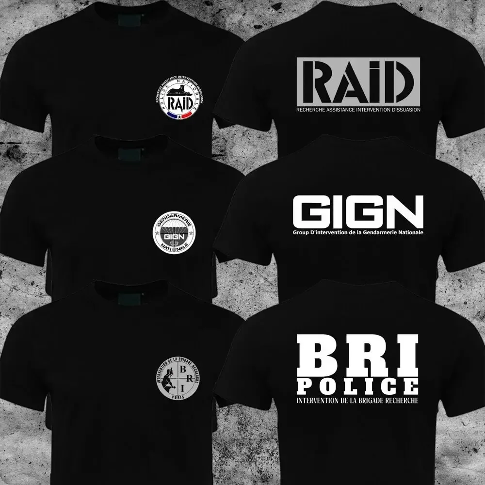 France French Special Elite Forces GIGN Raid BRI Men T-shirt 100% Cotton High Quality Summer Round Neck Short Sleeves