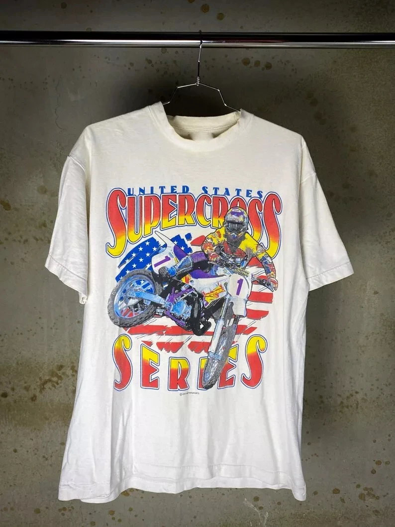 

Vintage 1995 US Supercross Series T-Shirt Motorcycle summer preferred high-quality cotton tops streetwear