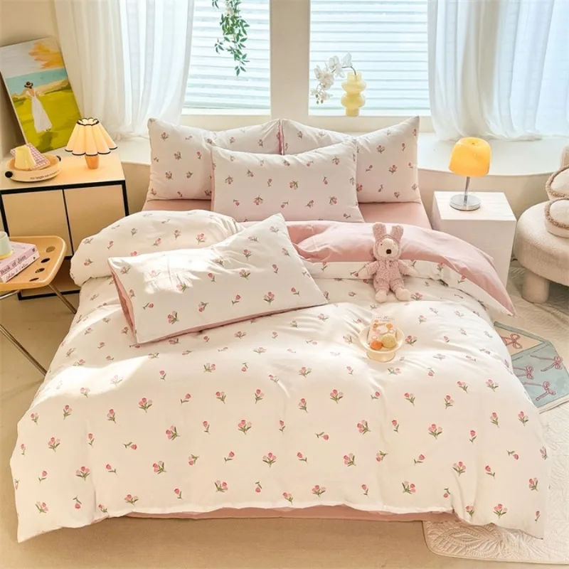 

Tulip simple three-piece set, student bedding, small fresh and super soft quilt cover, pillowcase set, no sheets.