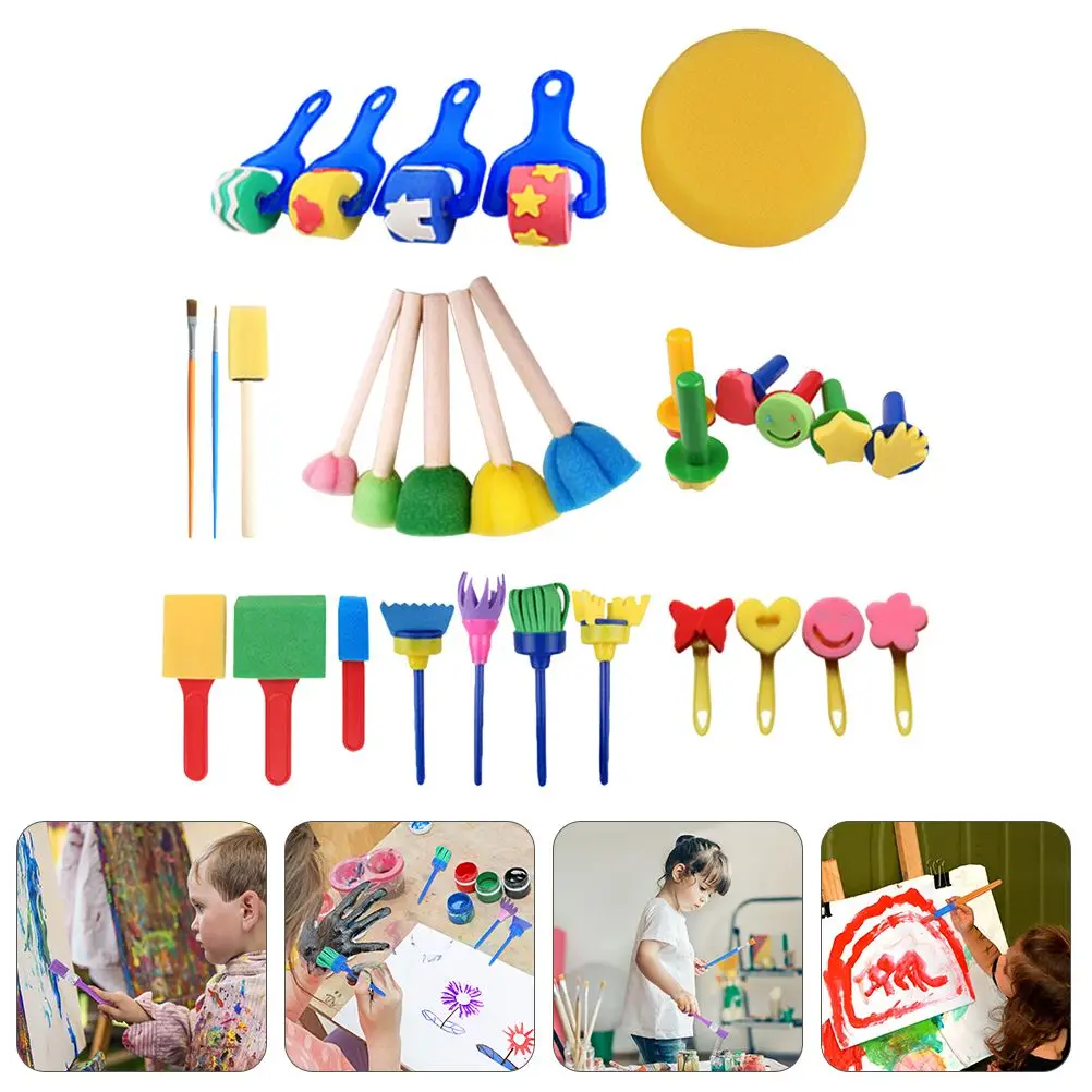 30 Pcs Painting Sponge Seal Brush Kids Drawing Tools Graffiti Plastic Kit Child