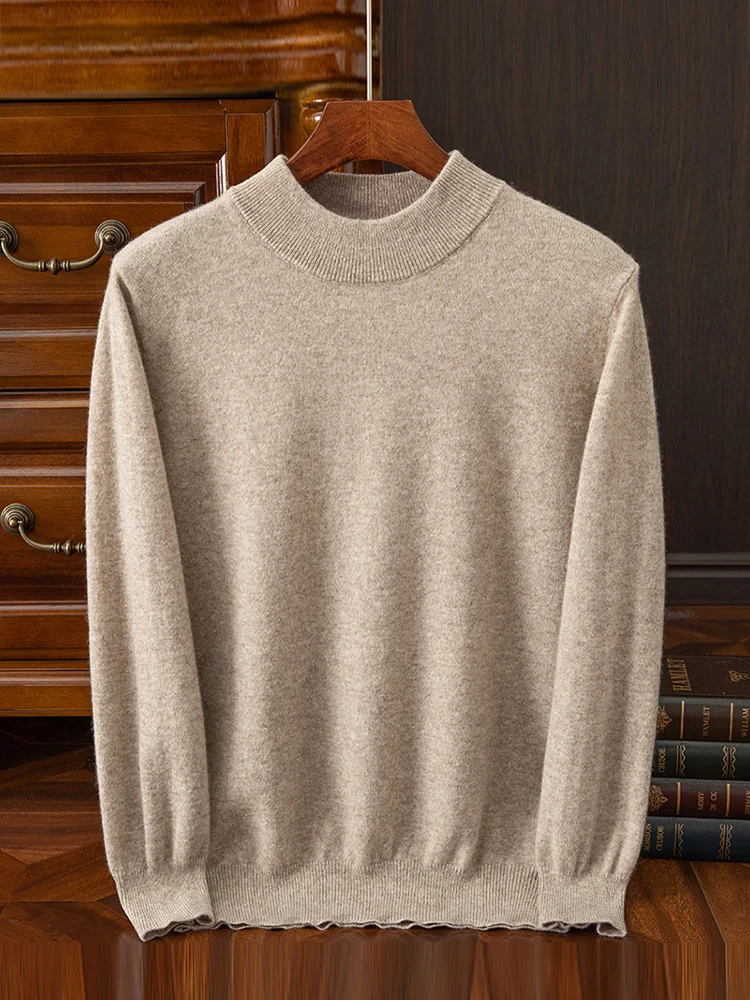 Basic Autumn Winter Man Sweater Elegant 100% Merino Wool Men Knitwear Mock Neck Soft Pullover Cashmere Long Sleeve Clothing Tops