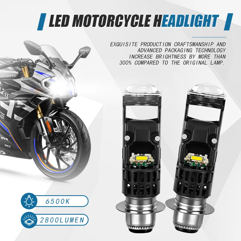1pc AC/DC 9-60V P15D H6M LED Motorcycle Mini Projector Headlight Bulbs 28W 2800LM 6500K High/Low Beam for Yamaha Raptor UTV ATVs