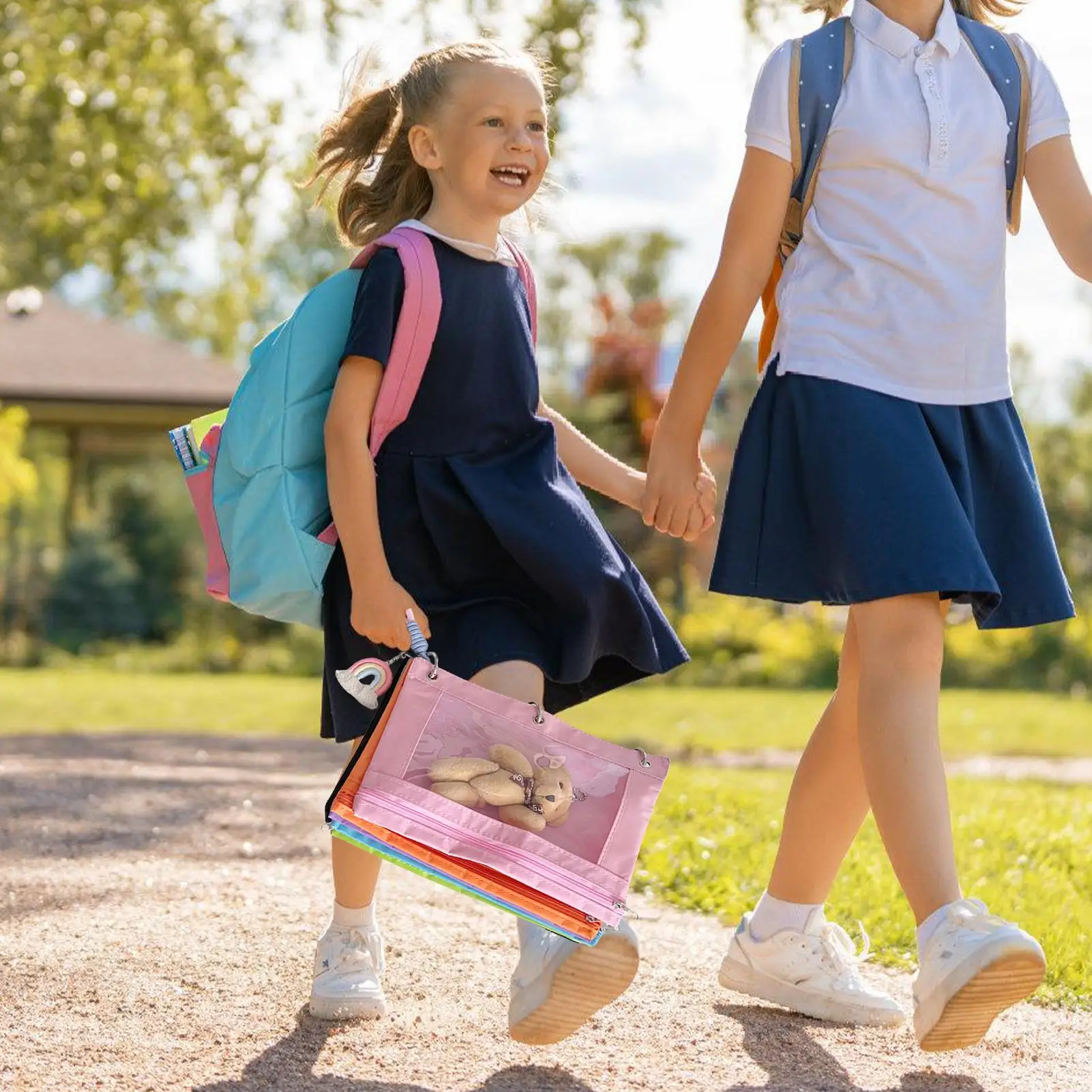 おもちゃ収納袋ジッパー付きかわいいパズル収納袋美的再利用可能な防水ポーチレインボーペンダント付き学生用