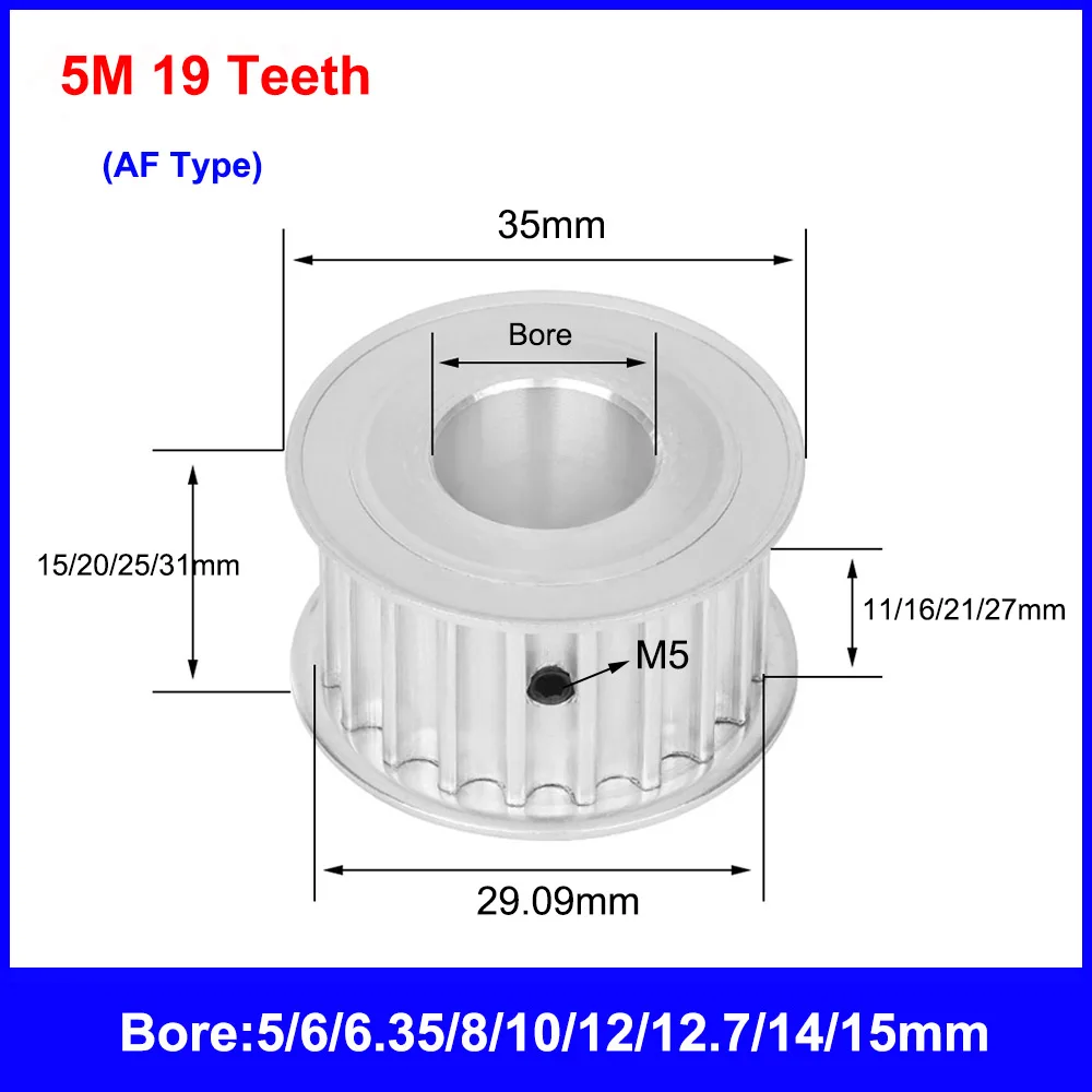 1Pc HTD 5M Timing Pulley 19 Teeth 21 Teeth Synchronous Belt Wheel Width 11/16/21/27mm Bore 5mm-20mm Transmission Parts