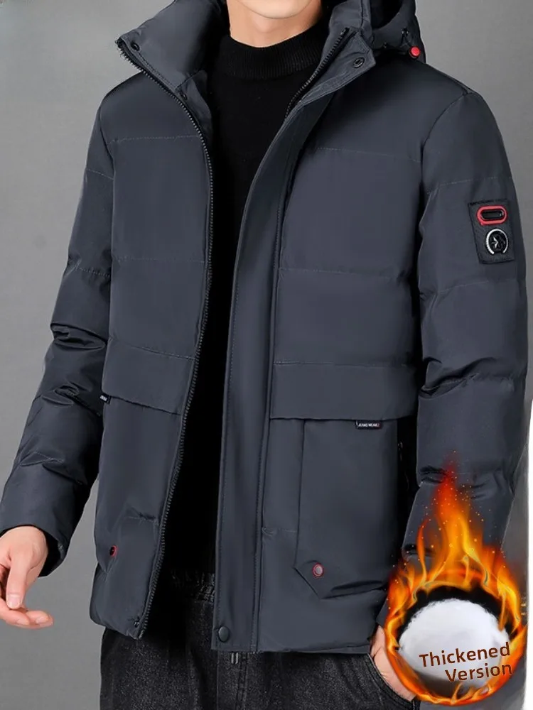 

Paul Men's Winter Thiened Hooded down Cotton Jaet Long-Line Pure Color Warm Youthful Polyester Fiber Filled Coat