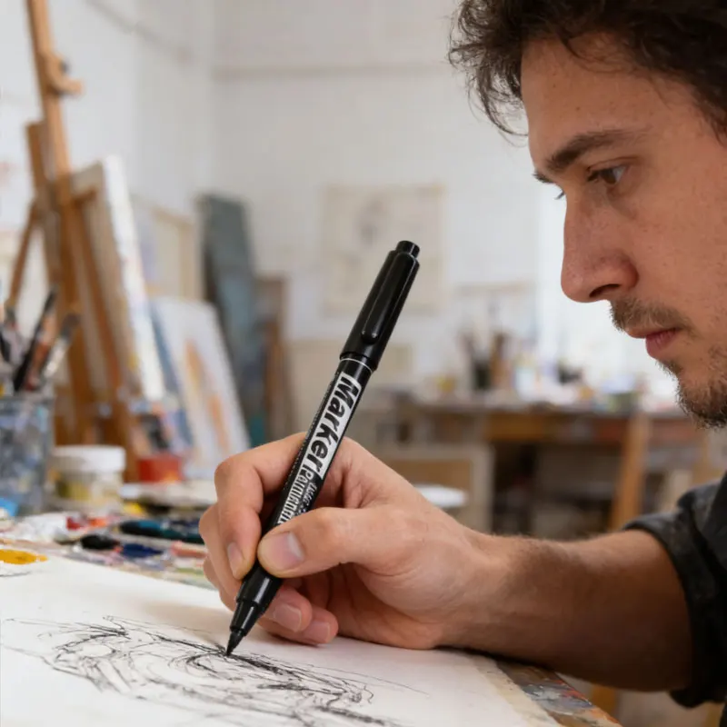 5 قطعة أقلام ذات رؤوس كبيرة علامات حمراء ودقيقة علامات مزدوجة الأطراف أقلام رسم تعتمد على الزيت باللونين الأسود والأحمر علامات فنية سميكة