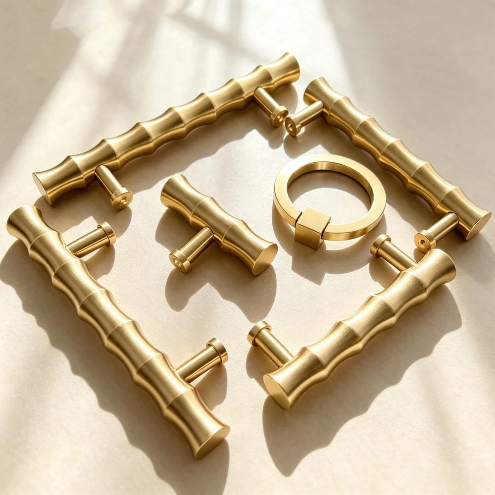 Bamboo Brass Gold Kitchen Cabinet Knobs And Handles Drawer Cupboard Door Pulls Set of 1 Pack