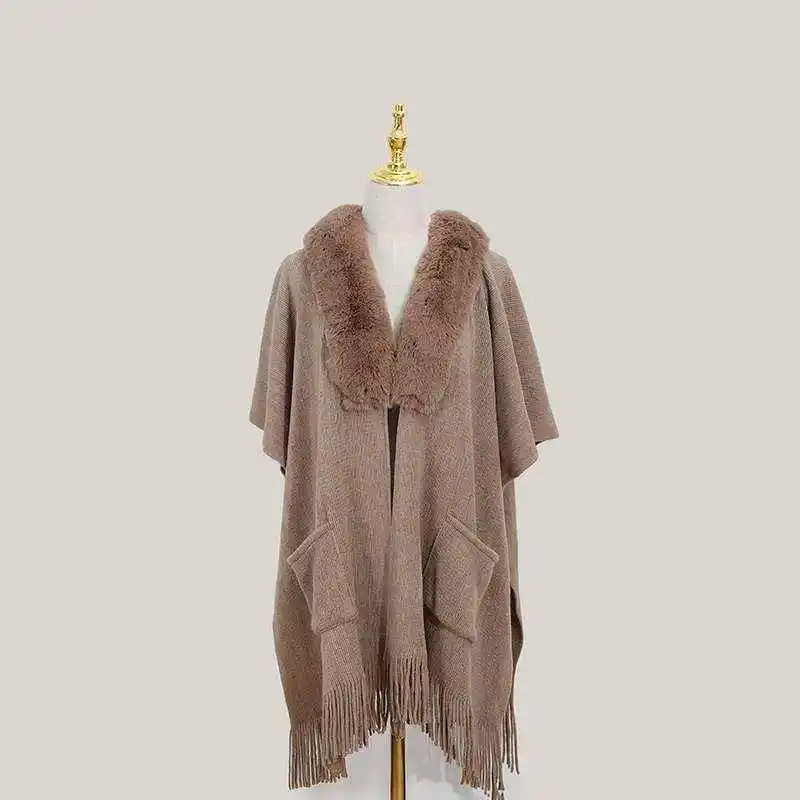 レディースタッセルファーカラーショールポケットスリットファッションベール冬暖かい綿三角スカーフ中国風学生適用可能