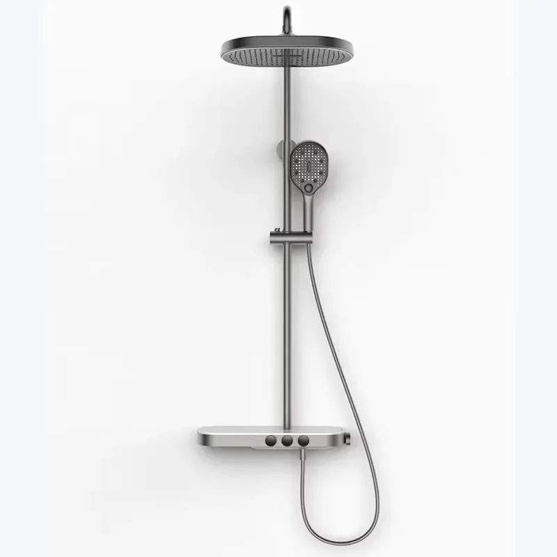 Smart Digital Display Shower System Set Wall Mounted Piano Key Waterfall Bathroom Faucet 3 Function Rainfall Shower Head Kit