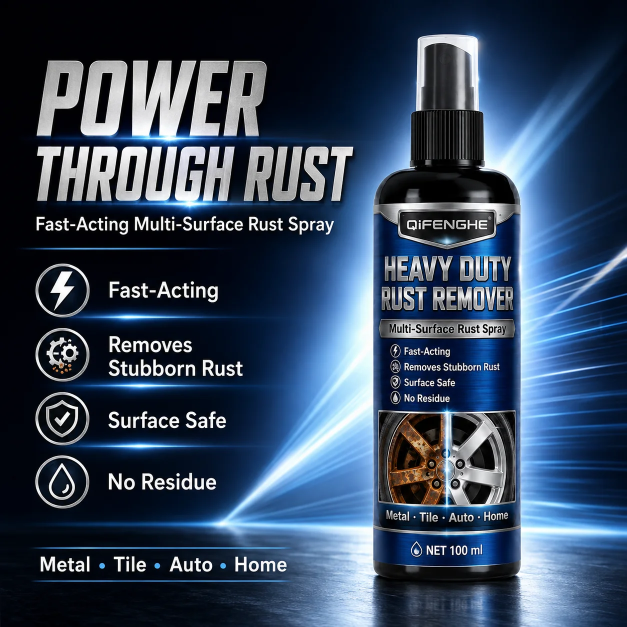 Penetrating Rust Remover Spray, Anti-Corrosion Lubricant for Bike Chain Car Parts Metal Tools, Moisture Proof Protection