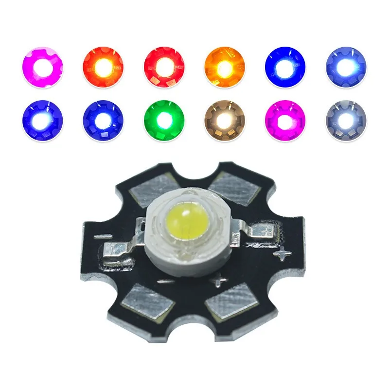 Chip emisor de luz LED de alta potencia, 1/3W, blanco, rojo, azul, verde, Bombilla, diodos, cuentas de lámpara con disipador térmico de placa PCB de estrella de 20mm, 10 unidades