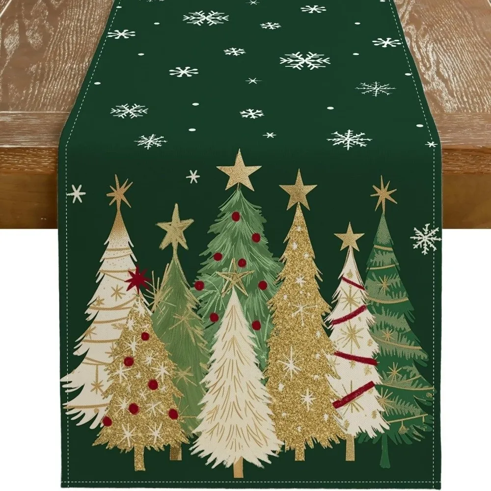 Gift Christmas Tree Christmas Table Runner Snowflake Rectangular Christmas Table Flag Cloth Desk Decor Xmas Tablecloth Festival