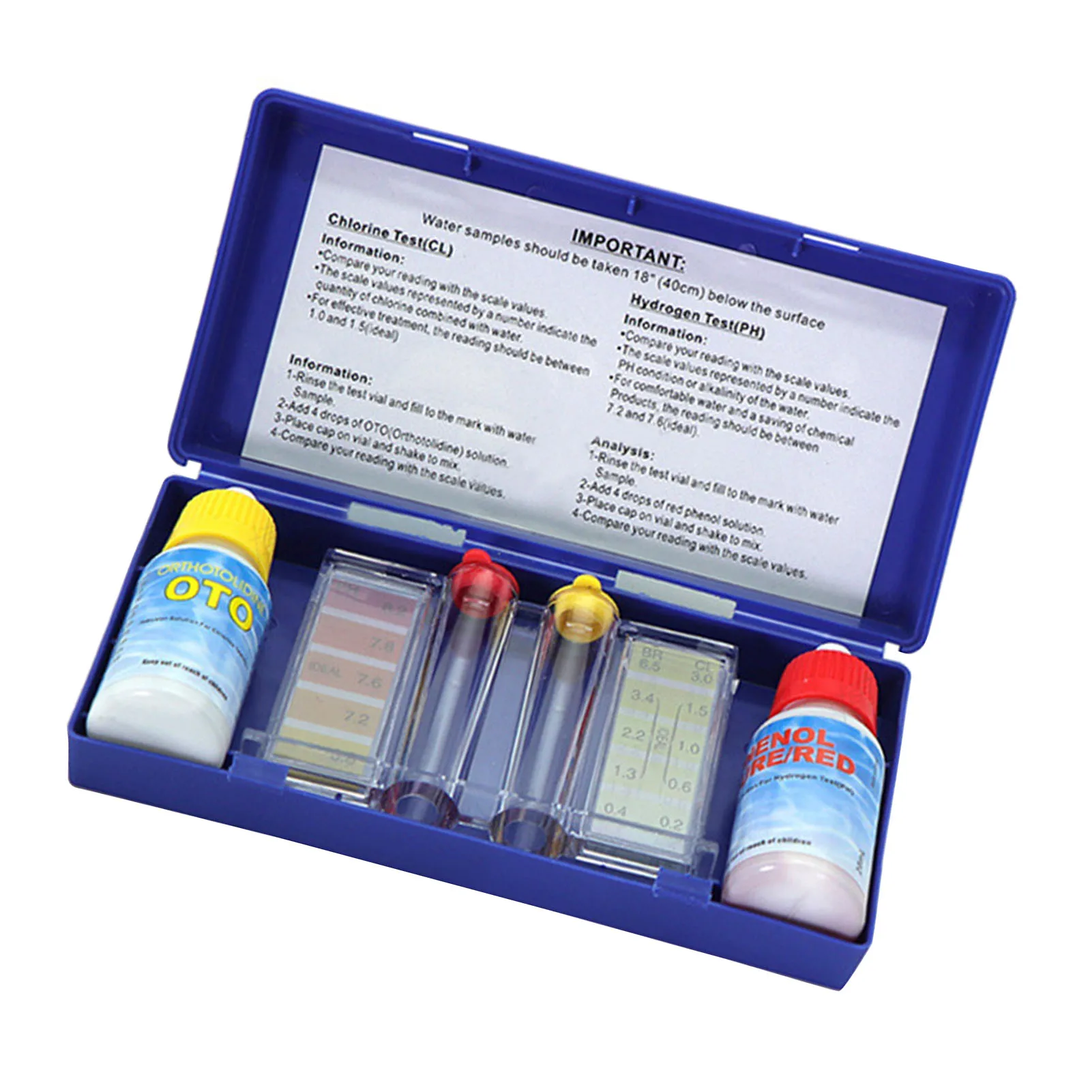 Water Quality Test Solution with Testing Strip Tube Tool for PH Residual Chlorine Detection Swimming Pool Test Solution