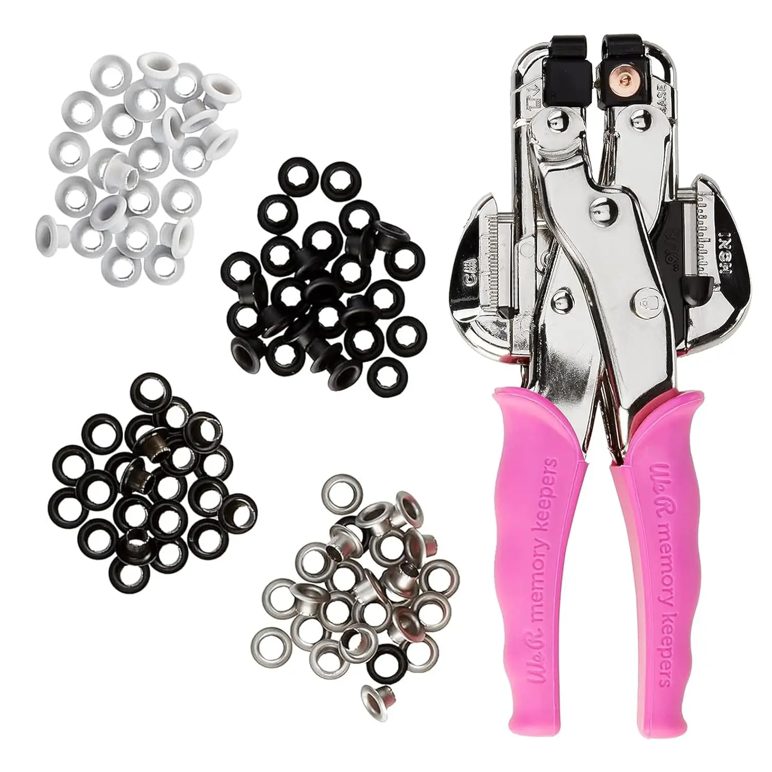 

- Crop-A-Dile Eyelet Setter Punch Kit, Pink, Includes 100 Eyelets, Comfort Handle, for 1/8 or 3/16 Inch Holes