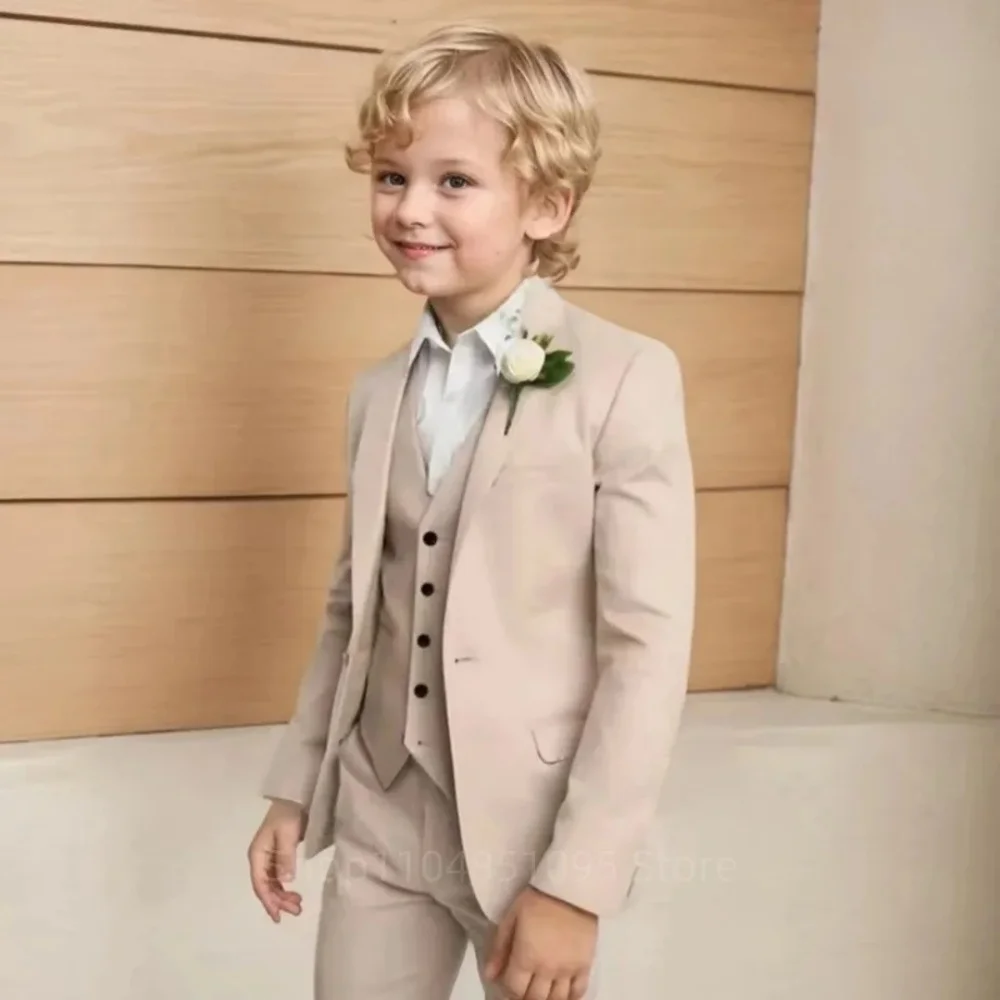 

Fashionable Beige Children Tuxedo Set 3-14Years Elegant One Button Boys Suit 3 Pieces For Wedding Party Guest