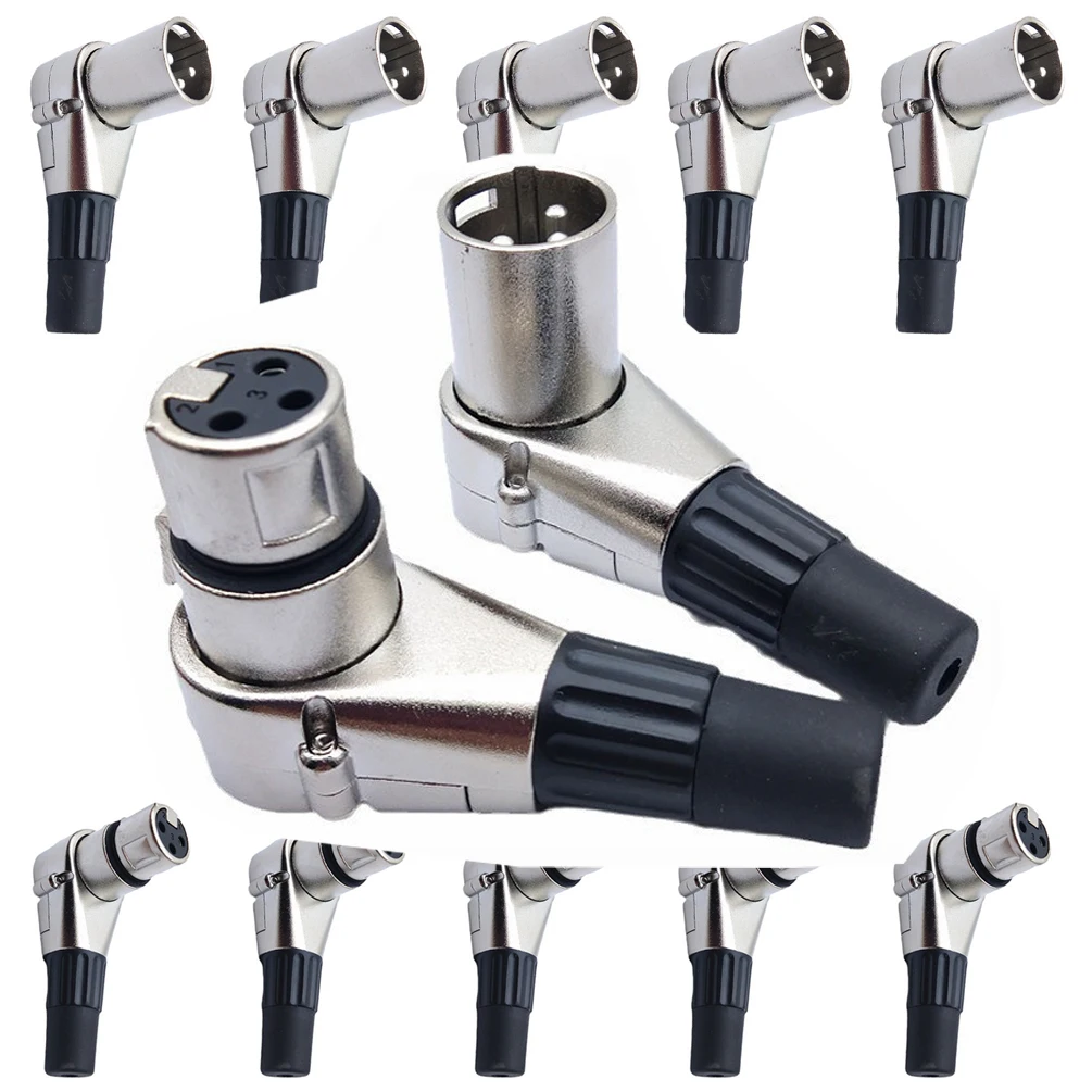 10PCS 3 Pin 90 Degree Right Angle XLR Connector L-Shape Male Female Plug Socket for Mic Audio Speaker Cable