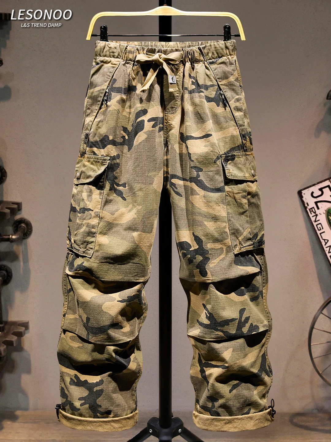 

Мужские камуфляжные брюки в американском стиле, свободные, прямого кроя, повседневные, молодежные, с эластичным поясом, широкие штанины, удобные, из хлопка