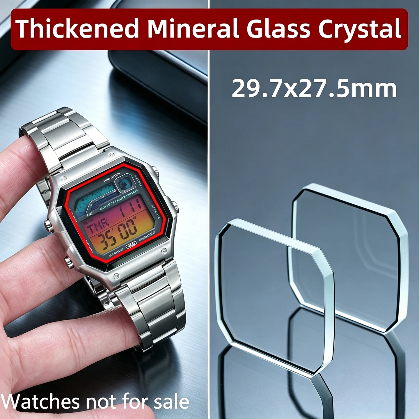 Verre minéral épaissi 29.7x27.5mm pour Casio AE1200 3299 1300, pièces de montre, barres à ressort, vis, joint, protecteur d'écran Fi