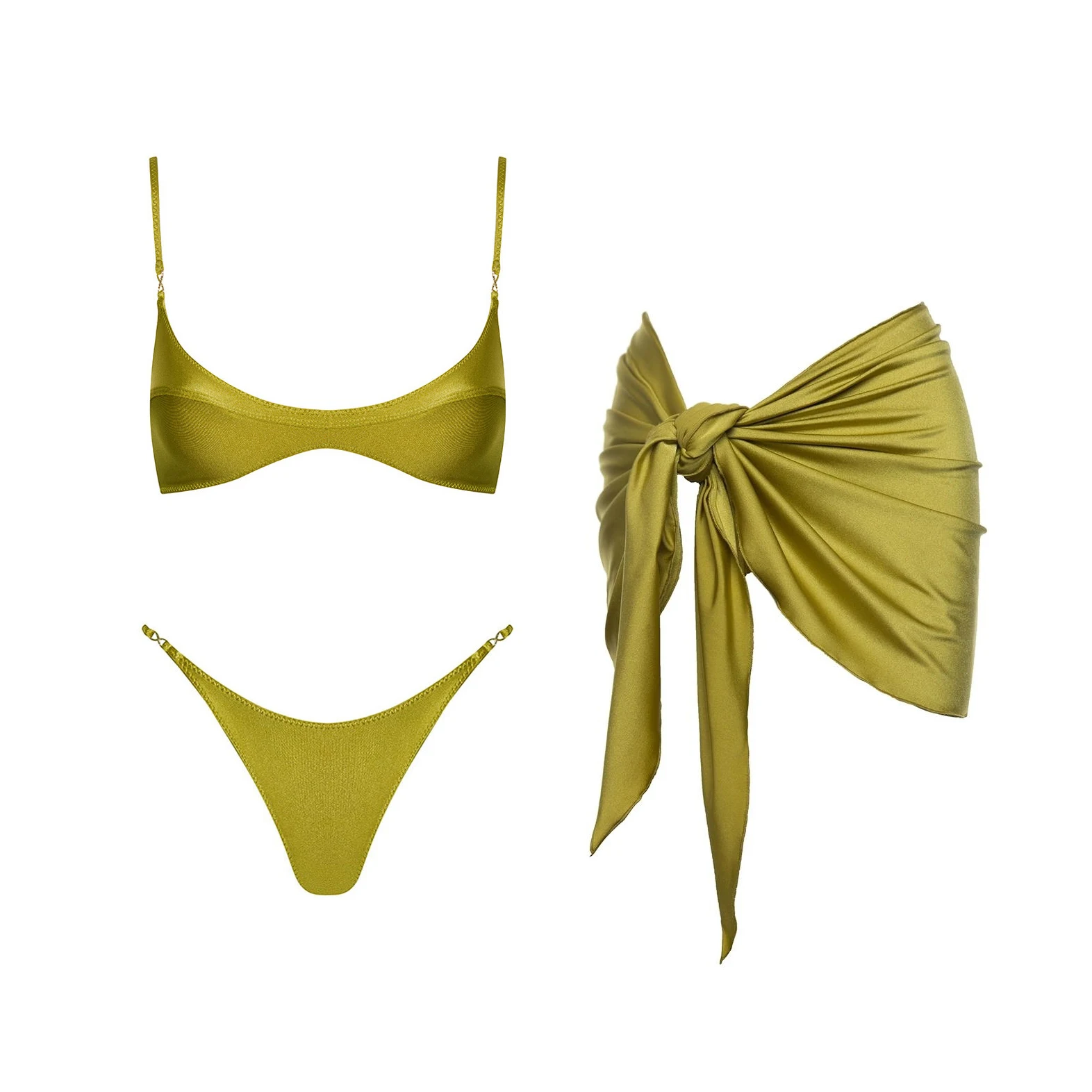 3Pcs Bandeau Biquini 2025 Sexy Women Swimsuit Female Push Up Swimwear Micro Bikini Bathingsuit Beachwear Shiny Brazilian Biquini