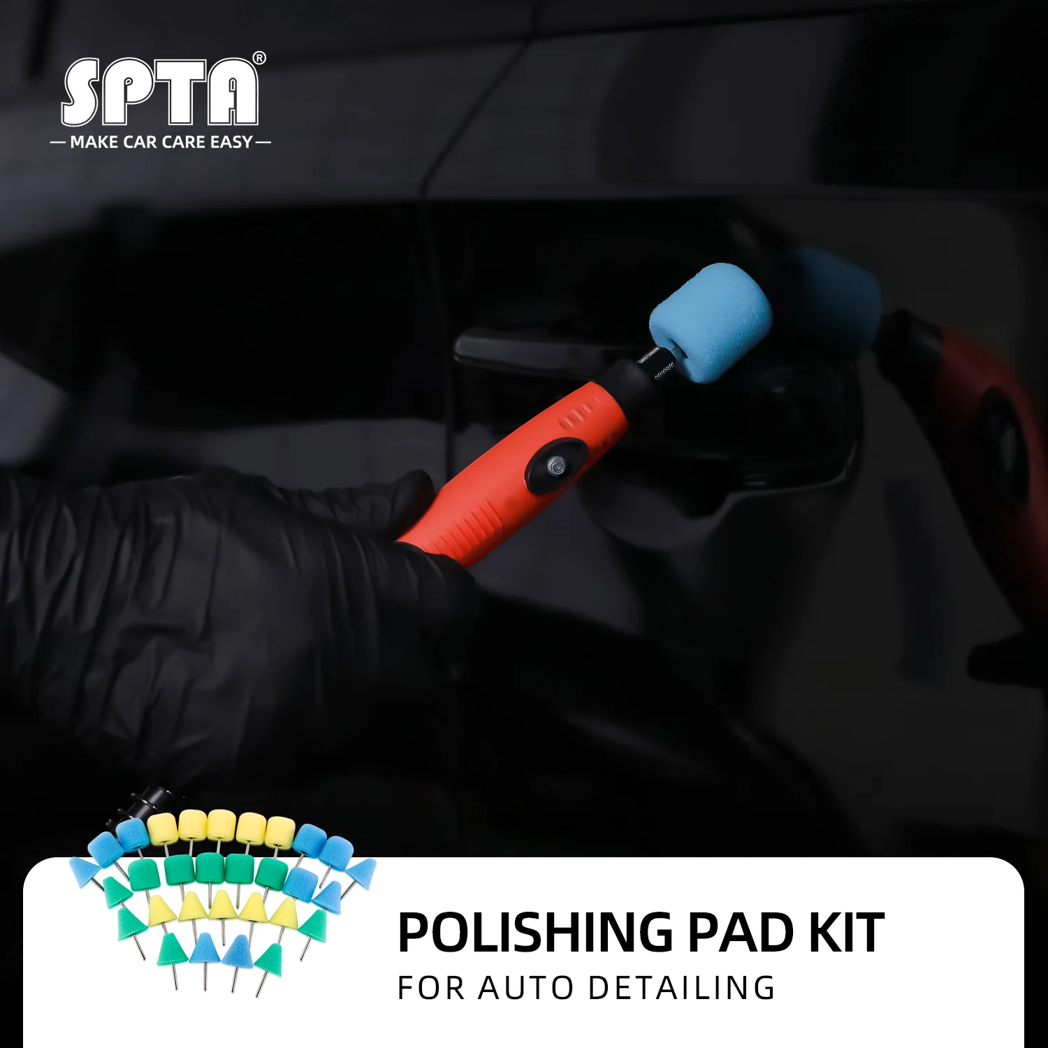 SPTA Mini Cylinder Cone Buffing Polishing Sponge Polisher Pads for Detailing Waxing Rotary Tools Cordless Electric Drill