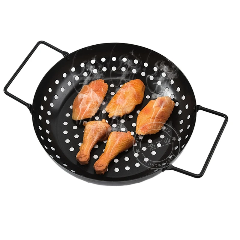 

Barbecue tools, round spray painted baking tray, double ear handle, round leak hole, non stick