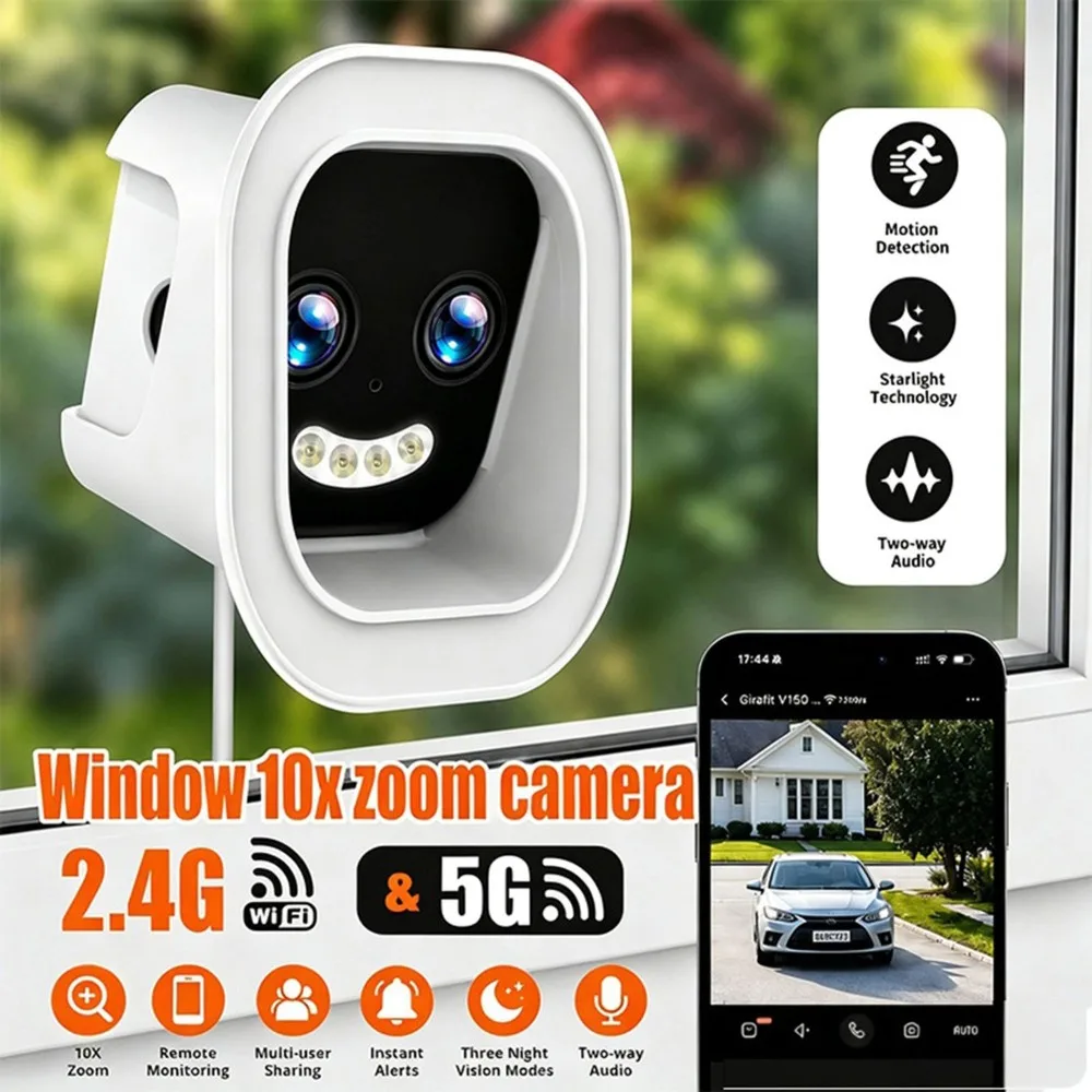 Window Camera Dual Lens 10X ZOOM 5G WIFI Camera EU Plug