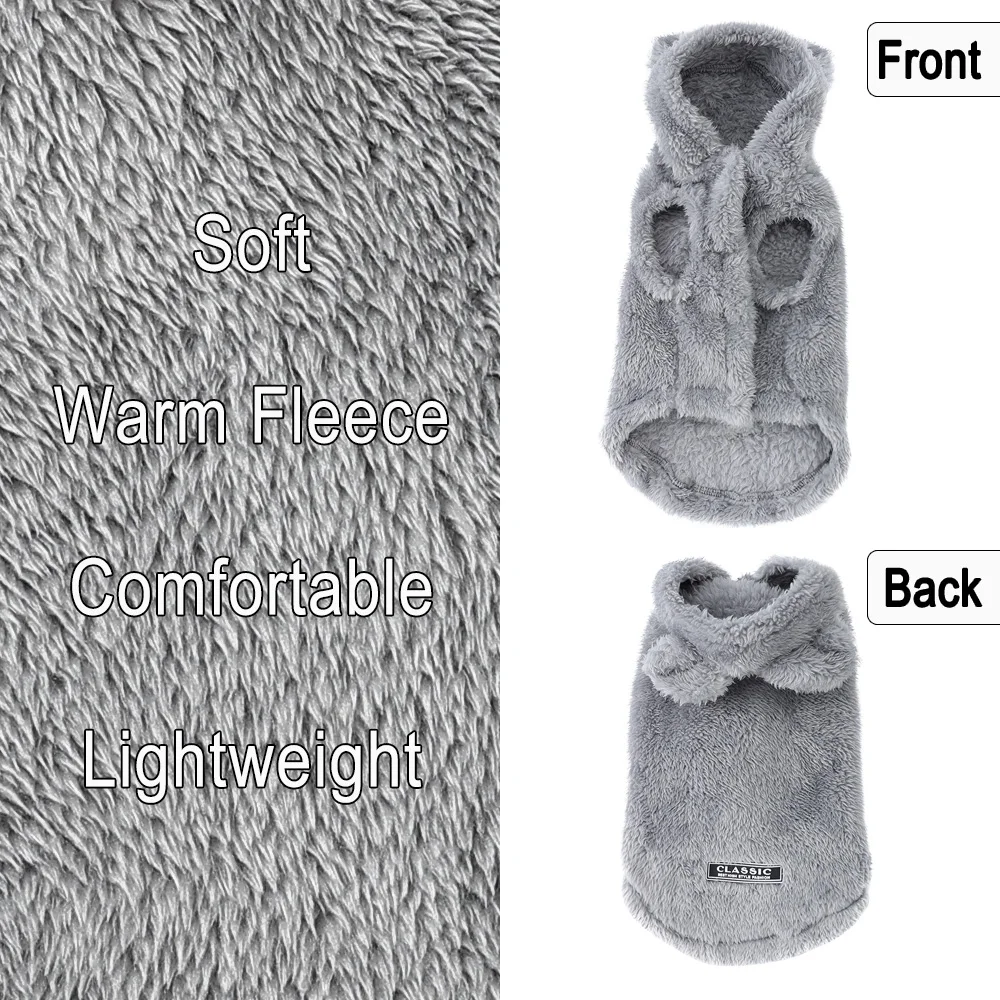 Weicher Fleece-Mantel für kleine und mittelgroße Hunde und Katzen, Winter, warm, Welpen-Kapuzenpullover, Jacke mit französischer Bulldogge, Chihuahua-Kleidung – Detail 11
