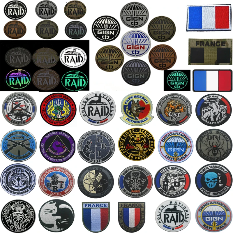 France Badges PVC Patch Reflective IR Infrared Tactical insignia Glow In Dark Hook Embroidered Patches for Caps Clothes backpack