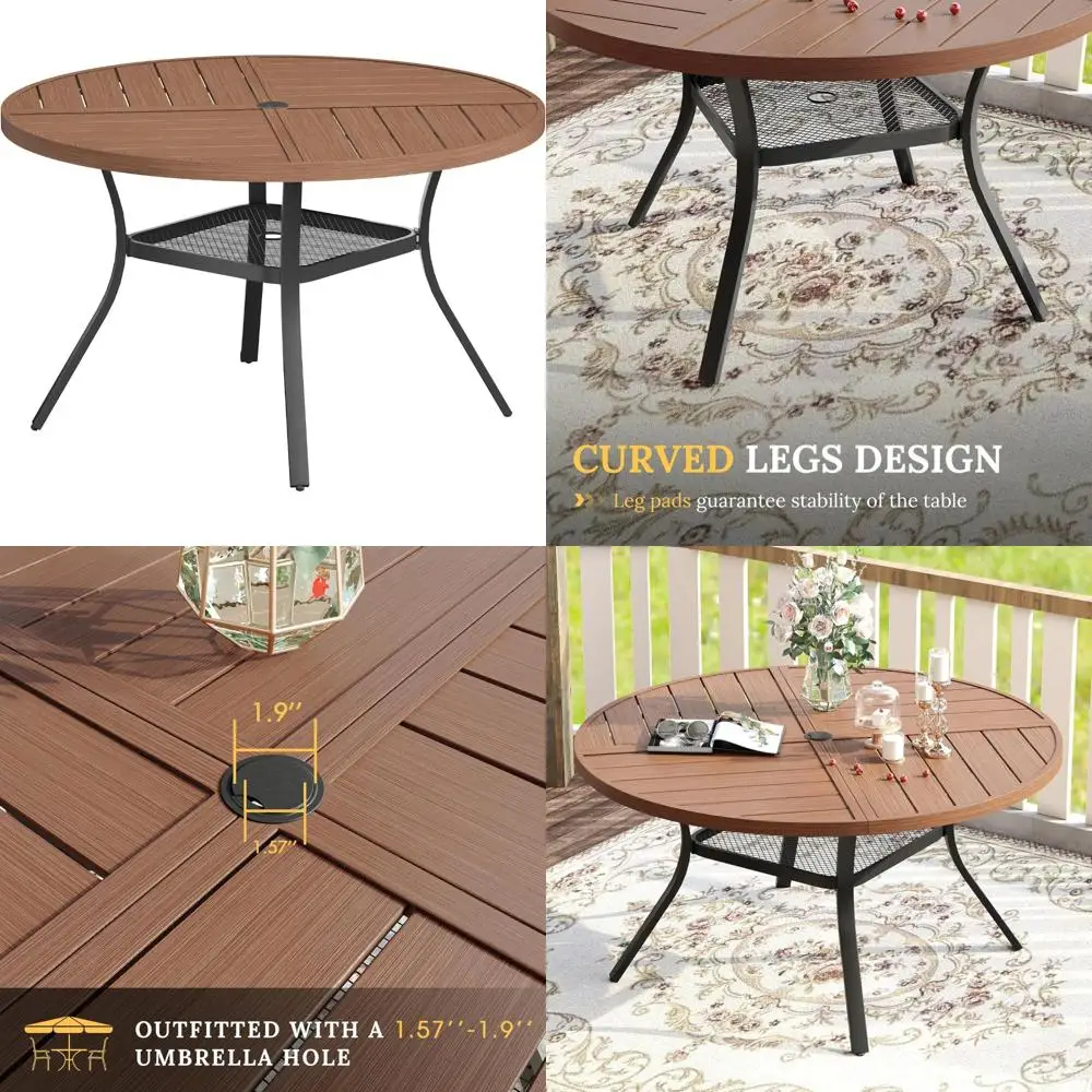 طاولة فناء بفتحة مظلة قابلة للتعديل، طاولة طعام خارجية مقاومة للطقس لـ 6 أشخاص، مناسبة للحديقة والحديقة، 47.2 بوصة Di