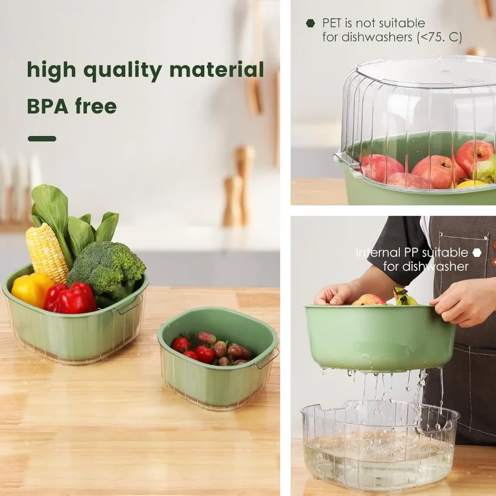 Filtri e sottolini grandi da 8,2 litri, 3 set di filtri in plastica 2 in 1 a doppio strato per cucina, frutta e verdura senza BPA