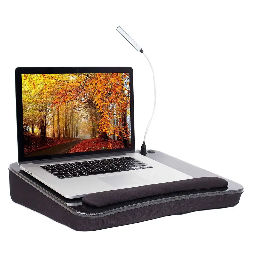 

Sam Lap Desk with USB Light Black Memory Foam Cushion Supports Laptops Up to 17 Inches