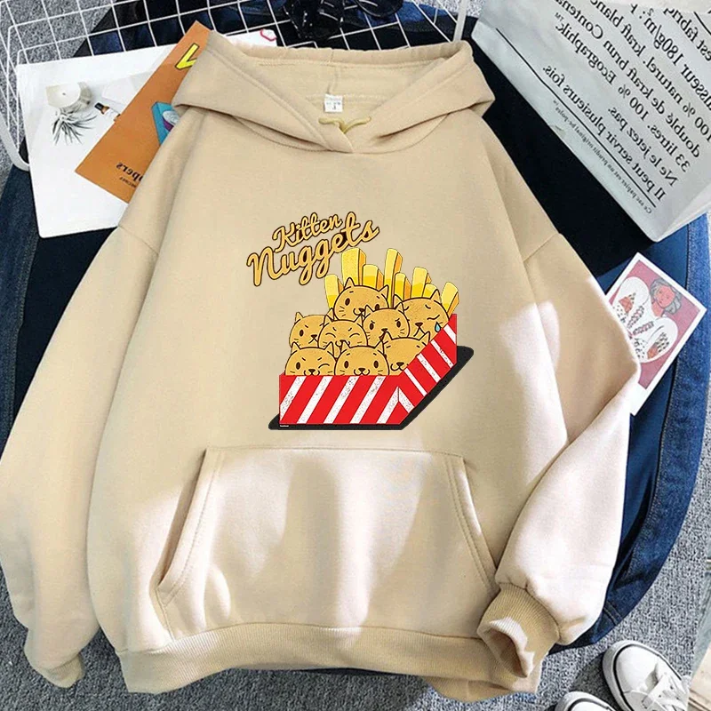 

LE 2024 Kitten Nuggets Cartoon Print Hoodies Winter Spring Women Sweatshirts Ropa De Mujer Kawaii Graphic Female Printing