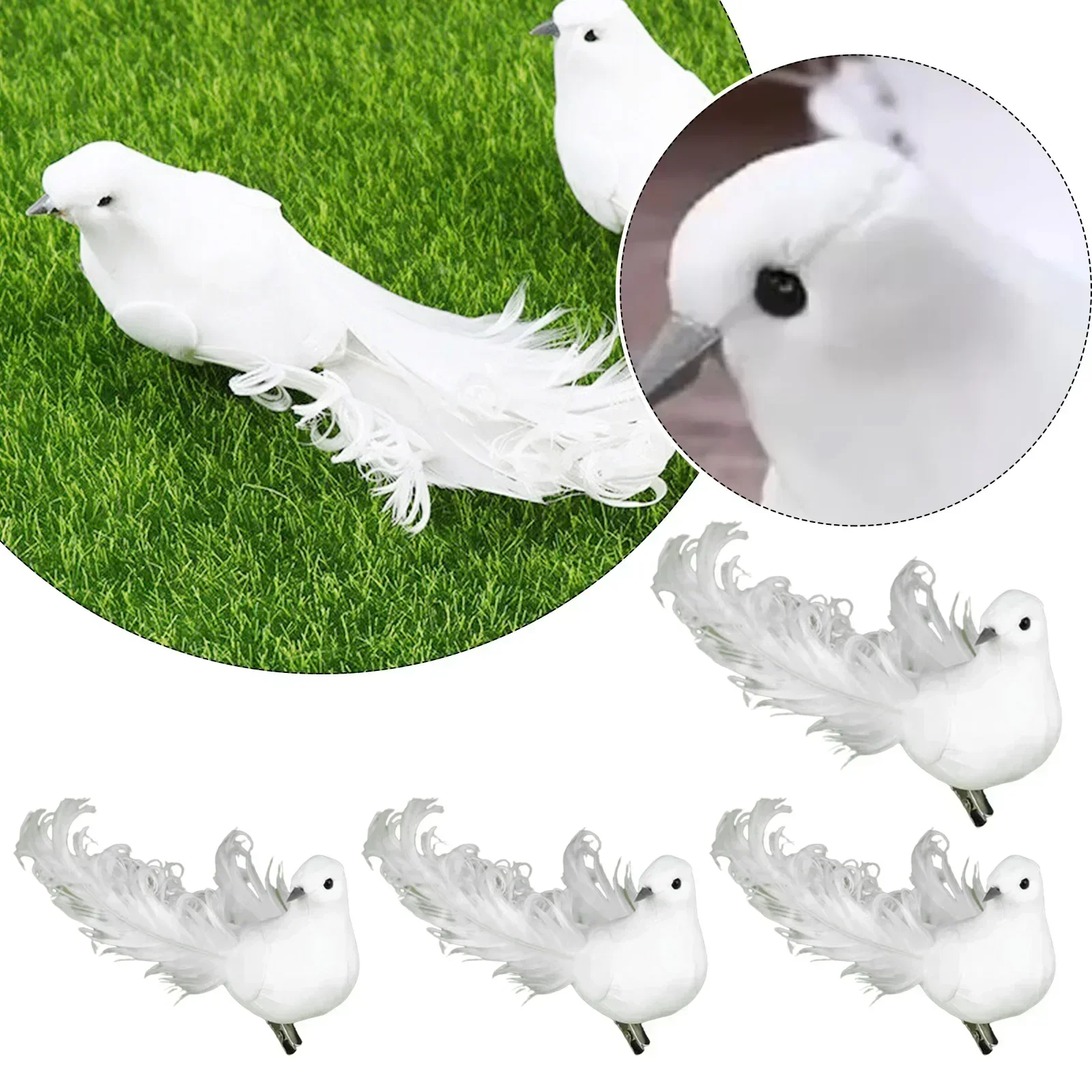4 Pack Artificial Feather Bird Christmas Foam White Doves Clip-on Christmas Tree Decoration Party Wreath Garland Decor Ornament
