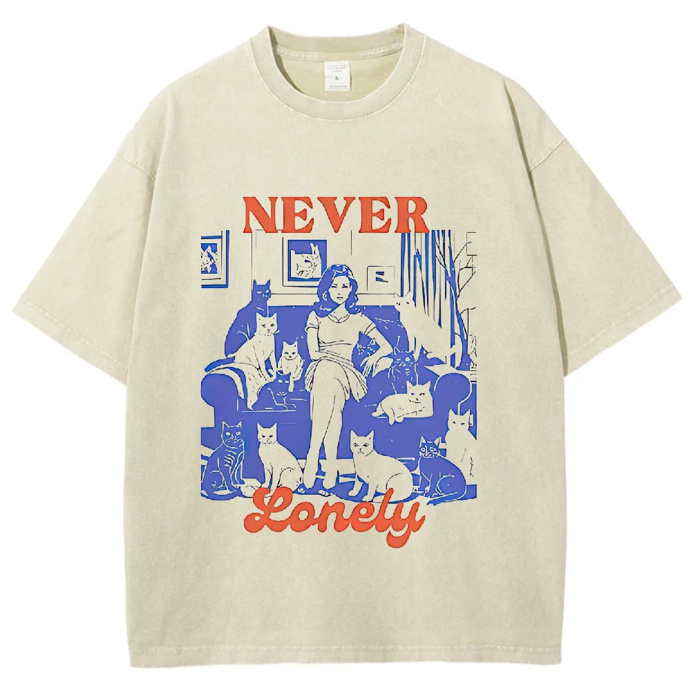 

Cute Cat Printed T-Shirt Oversized Vintage Washed Unisex Casual Cotton Loose Tees Harajuku Streetwear Fashion Comfortable Daily