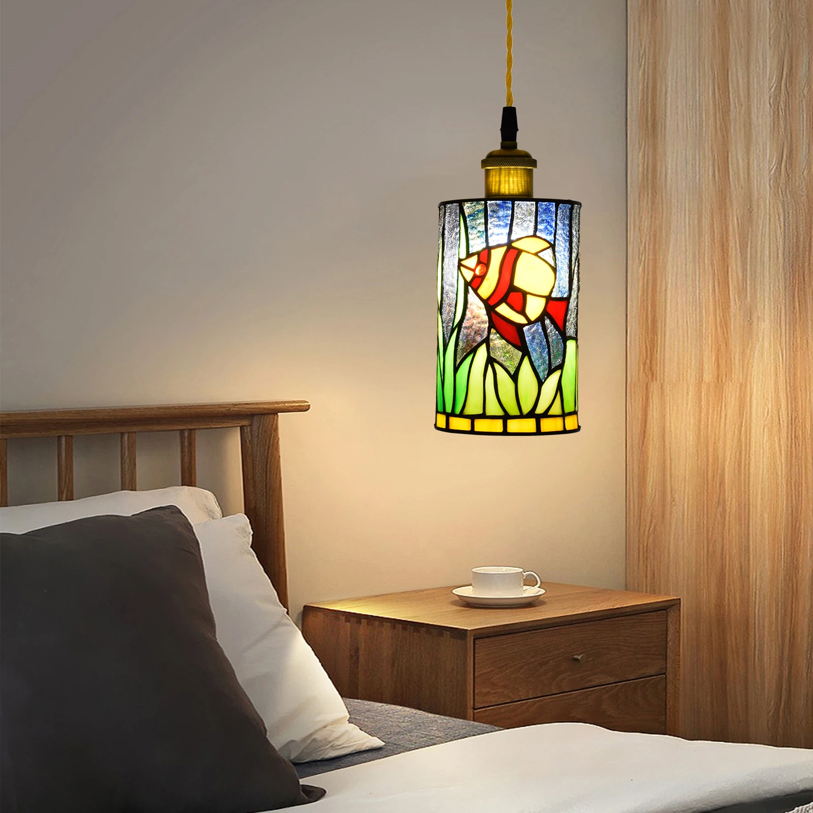 

Cute fish Vintage stained glass Pendant Light for Bedside Bedroom tearoom kid'room Indoor Hanging Lighting Chandelier Lamps Foye