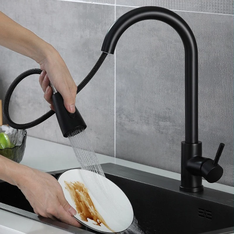 Kitchen Drain Faucet 304 stainless steel 360 Rotation Hot Cold Water Tap For Kitchen 2-way Sprayer Water Tap Single Handle Tap